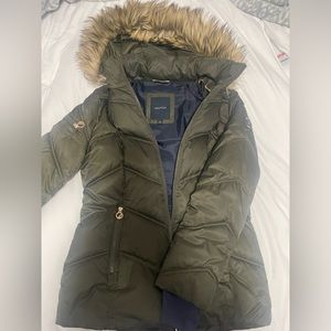 Nautica Olive puffer jacket with faux fur hoodie
